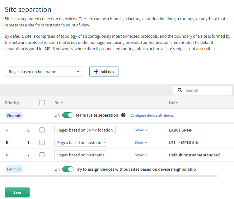 Site separation rule priority