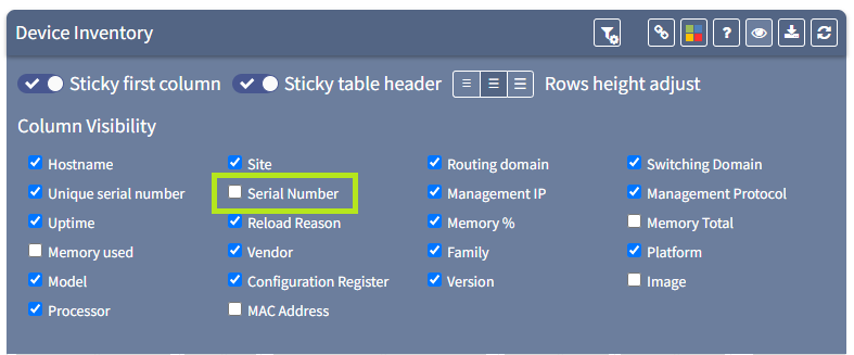 device inventory serial number selection