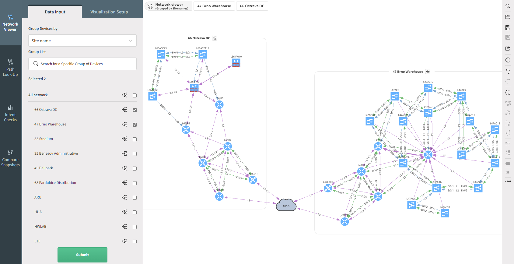 Networks selected to show